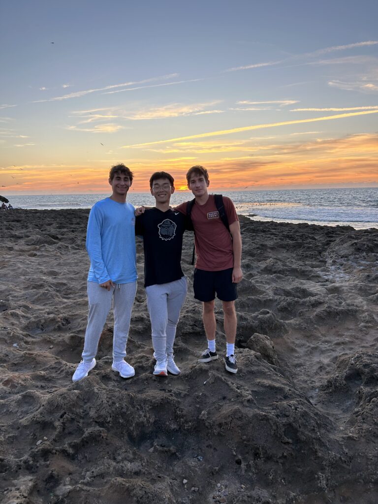 Arabic 23-24: Lleyton S, Justin L, and Jamison C. on the coast in Rabat at sunset