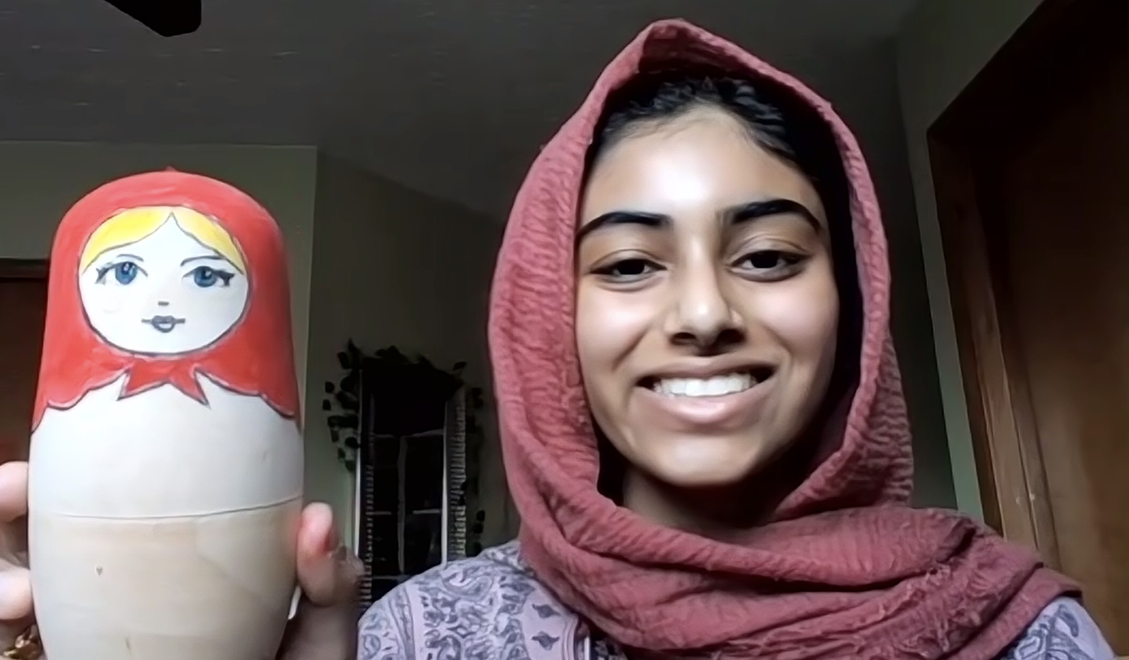 Virtual NSLI-Y student with the start of her Russian matryoshka doll project