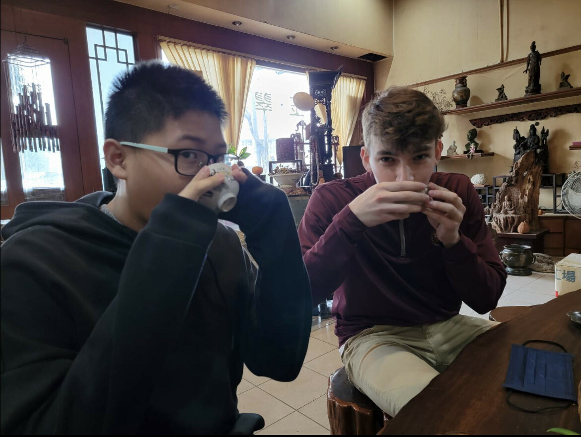 Two students drinking tea in Taiwan