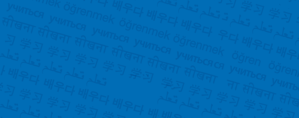Blue background with various languages