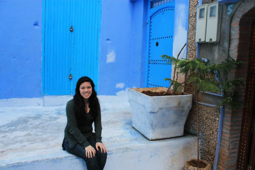 Stephanie in the blue city of Chaoun in Morocco