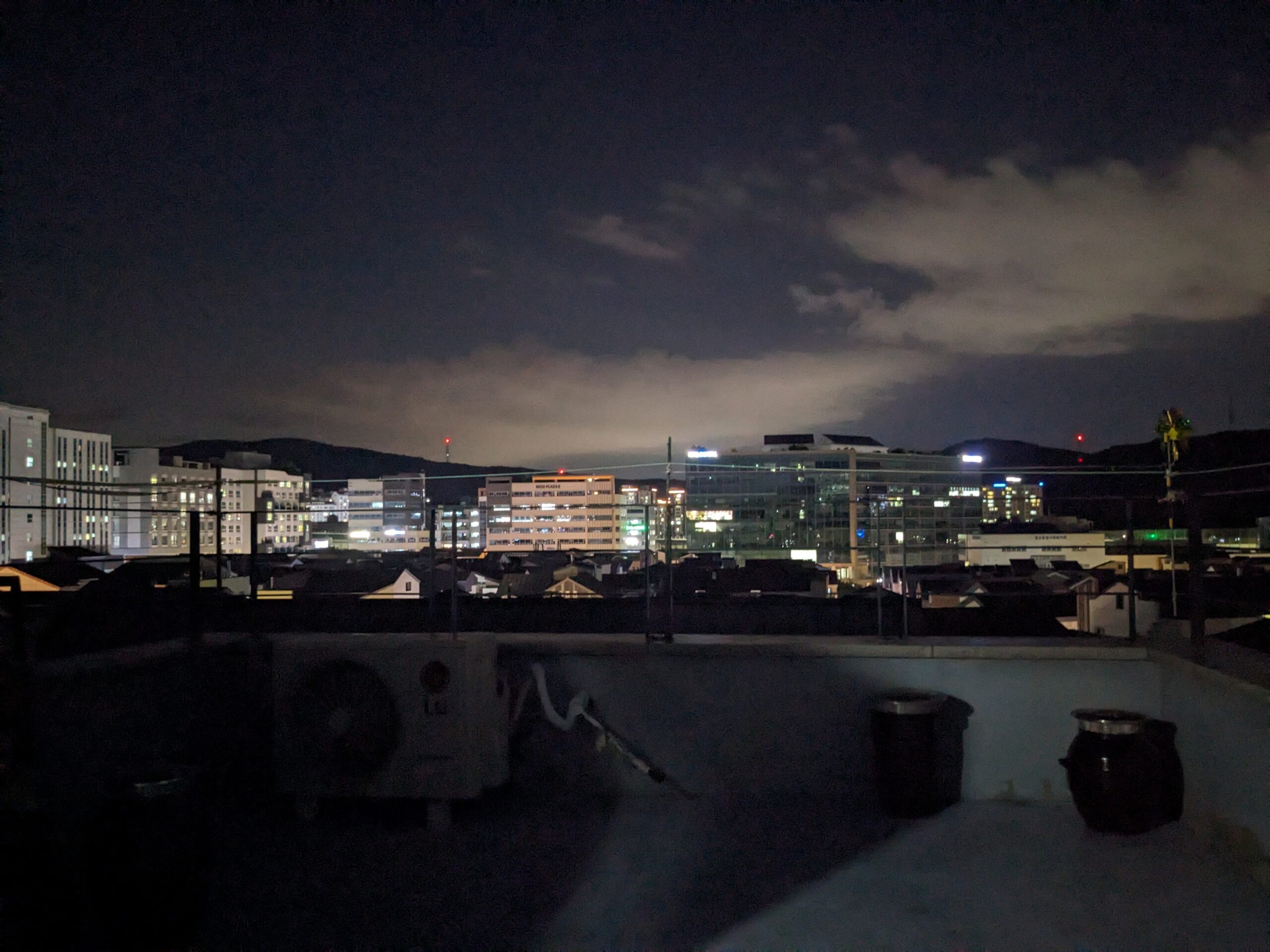 A breathtaking night view of the city from a rooftop