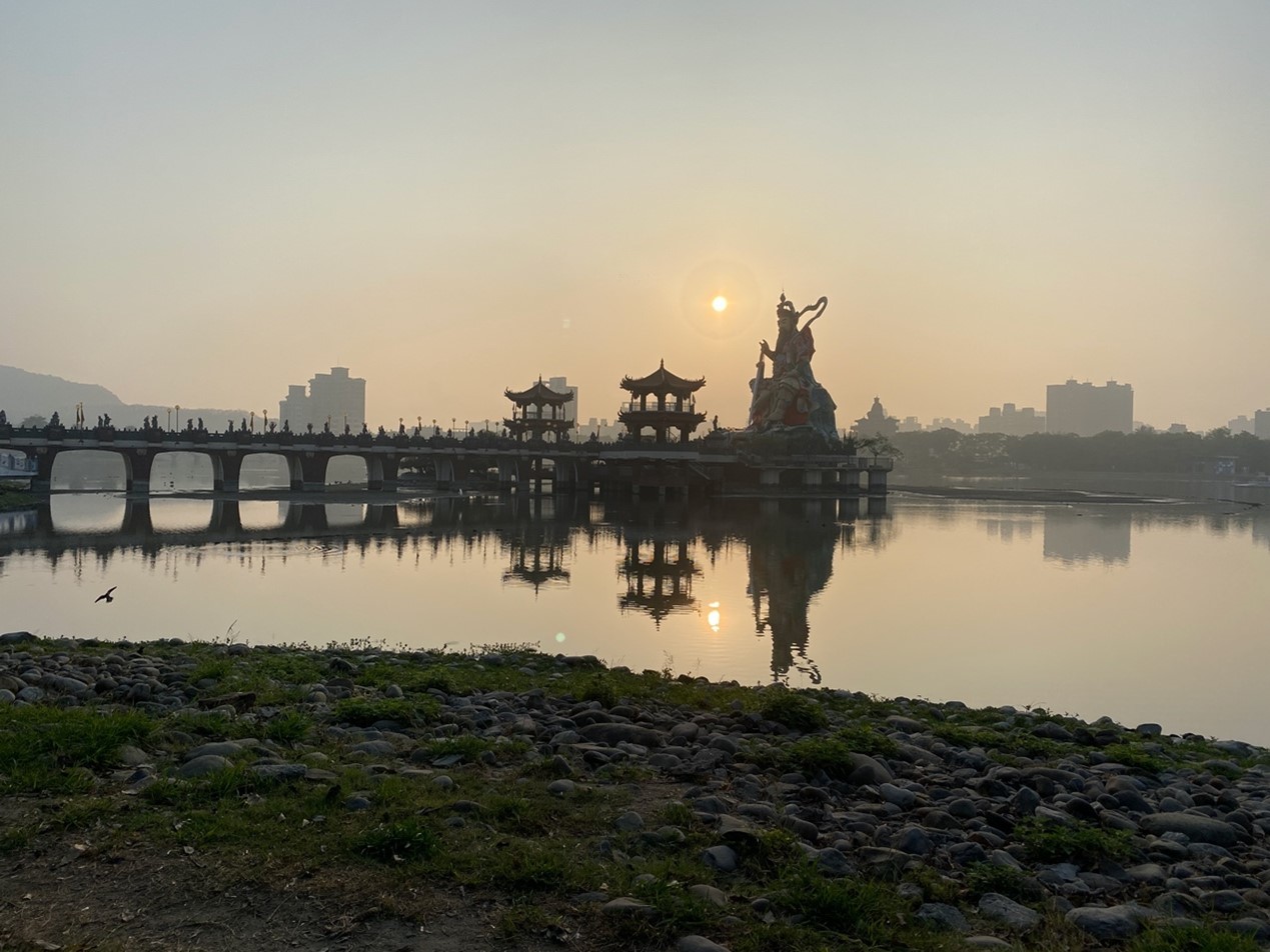 Image of temples and their reflection on a body of water